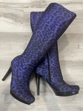 Carlos Santana Purple Leopard Platform Boots